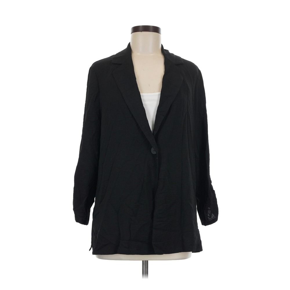 Adrianna Papell Blazer Womens M Black Excellent Ruched 3/4 Sleeve Single Button